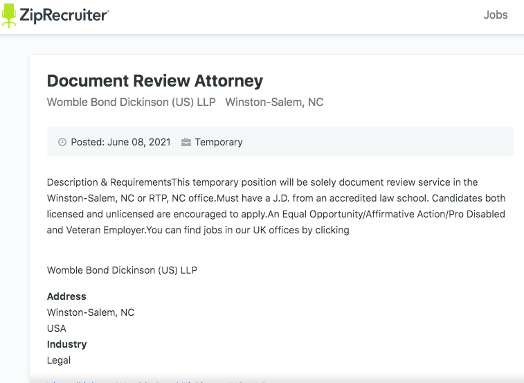 Blue Marble University Law School sample job for unlicensed J.D. Sample Job ads for J.D. degrees